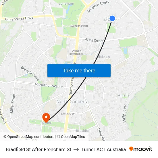 Bradfield St After Frencham St to Turner ACT Australia map
