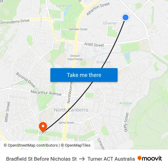 Bradfield St Before Nicholas St to Turner ACT Australia map