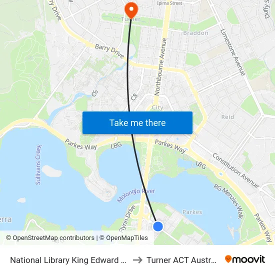 National Library King Edward Tce to Turner ACT Australia map