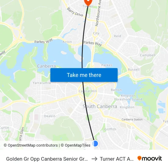 Golden Gr Opp Canberra Senior Grammar School to Turner ACT Australia map