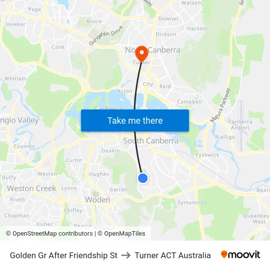 Golden Gr After Friendship St to Turner ACT Australia map