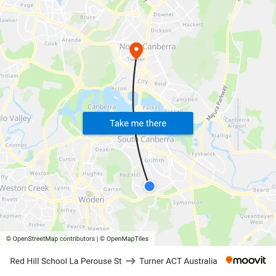 Red Hill School La Perouse St to Turner ACT Australia map