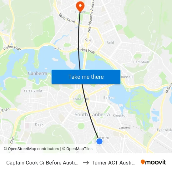 Captain Cook Cr Before Austin St to Turner ACT Australia map