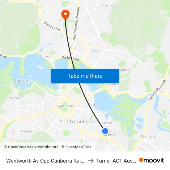 Wentworth Av Opp Canberra Railway Stn to Turner ACT Australia map