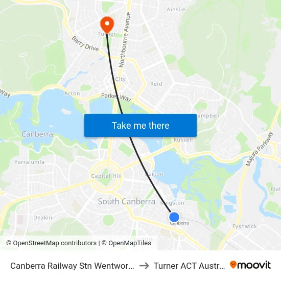 Canberra Railway Stn Wentworth Av to Turner ACT Australia map