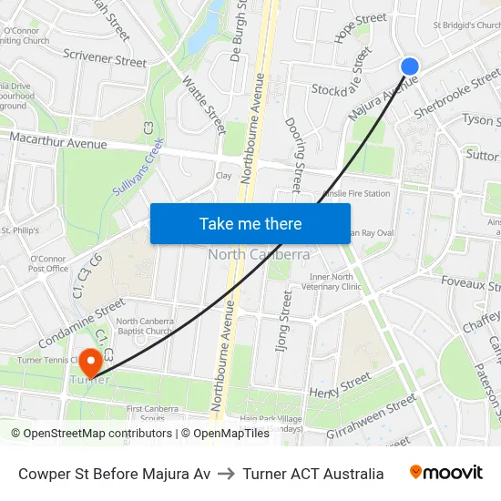 Cowper St Before Majura Av to Turner ACT Australia map
