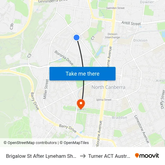 Brigalow St After Lyneham Shops to Turner ACT Australia map