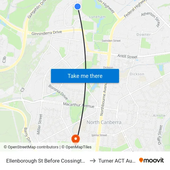 Ellenborough St Before Cossington Smith St to Turner ACT Australia map