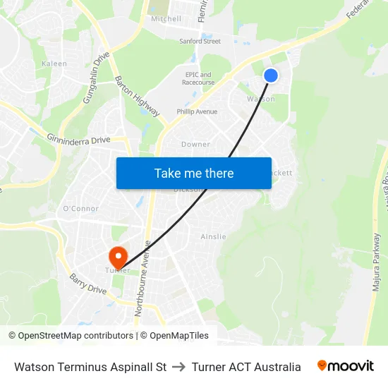Watson Terminus Aspinall St to Turner ACT Australia map