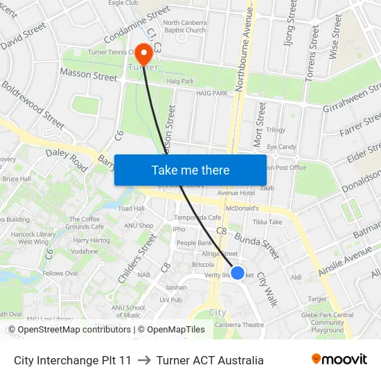 City Interchange Plt 11 to Turner ACT Australia map
