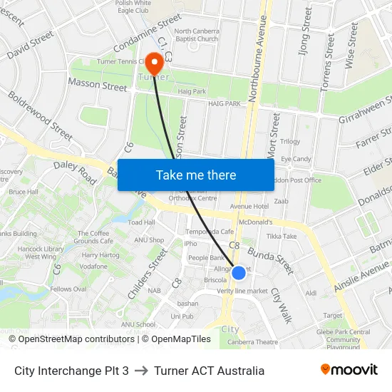 City Interchange Plt 3 to Turner ACT Australia map