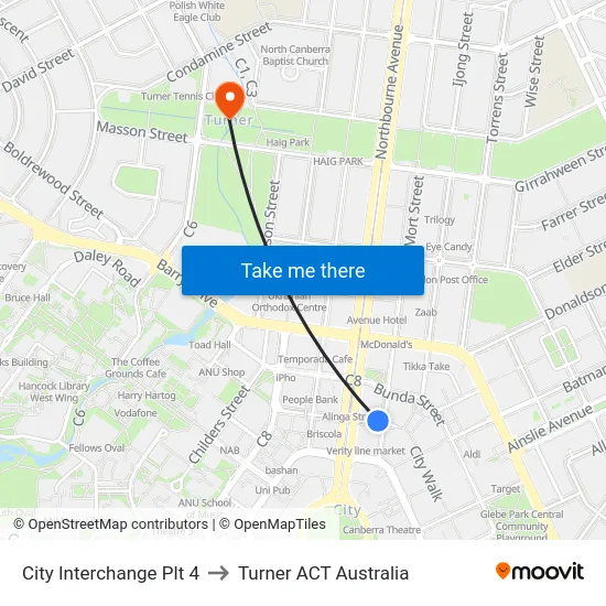 City Interchange Plt 4 to Turner ACT Australia map