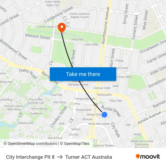 City Interchange Plt 8 to Turner ACT Australia map