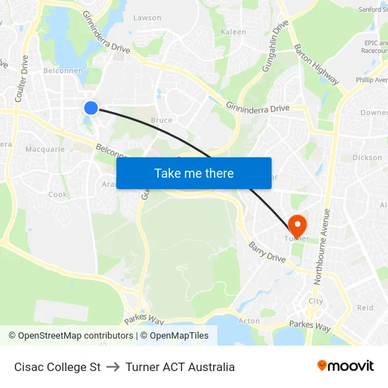 Cisac College St to Turner ACT Australia map