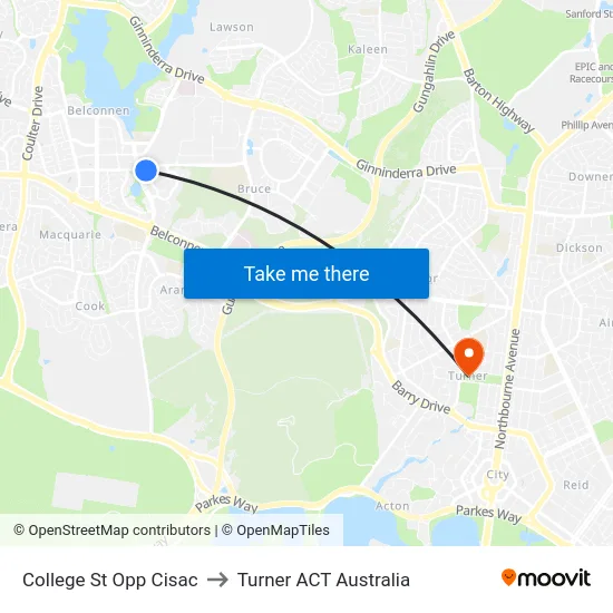 College St Opp Cisac to Turner ACT Australia map