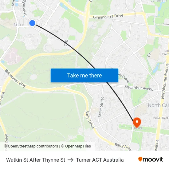 Watkin St After Thynne St to Turner ACT Australia map