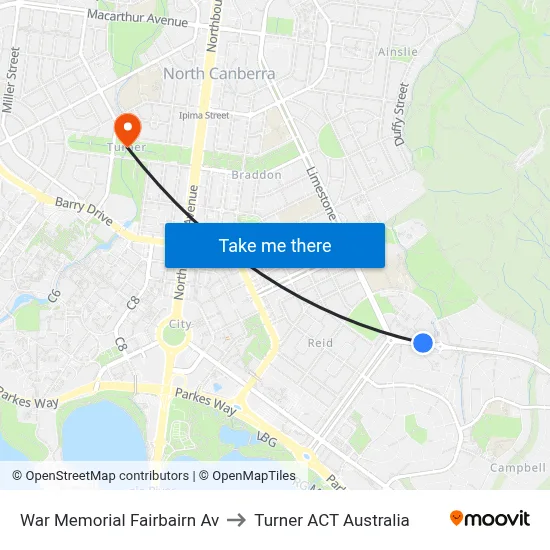 War Memorial Fairbairn Av to Turner ACT Australia map