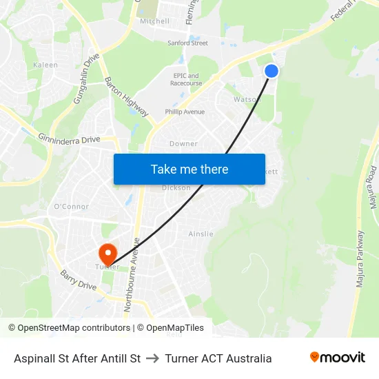 Aspinall St After Antill St to Turner ACT Australia map
