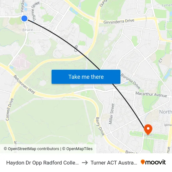 Haydon Dr Opp Radford College to Turner ACT Australia map