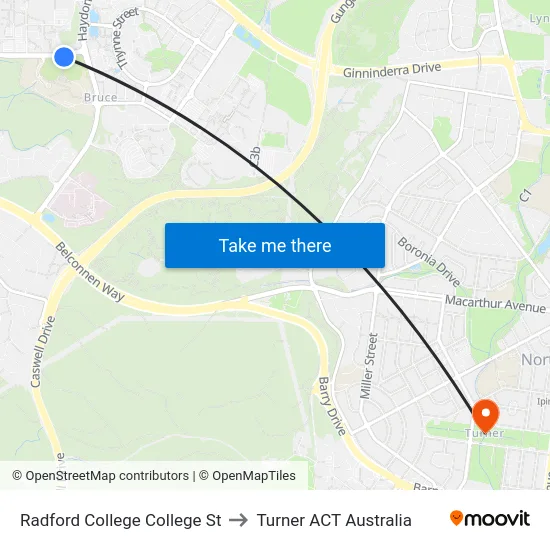 Radford College College St to Turner ACT Australia map