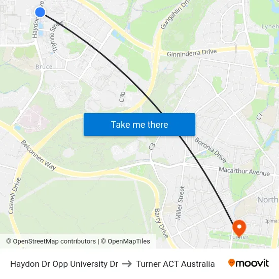 Haydon Dr Opp University Dr to Turner ACT Australia map