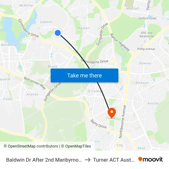 Baldwin Dr After 2nd Maribyrnong Av to Turner ACT Australia map