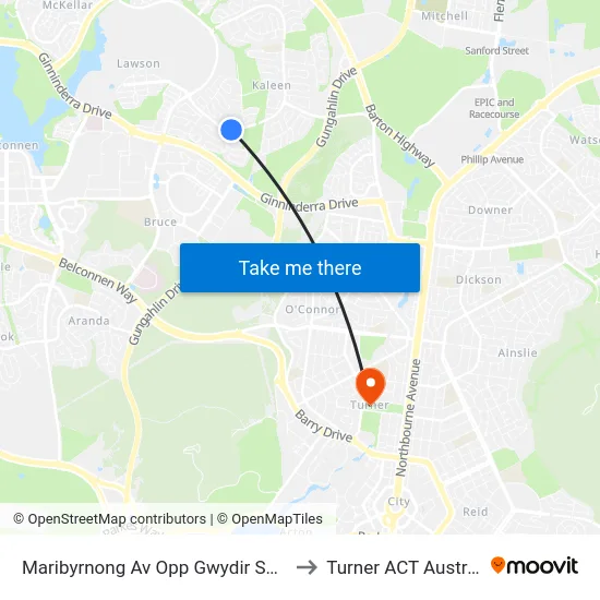 Maribyrnong Av Opp Gwydir Square to Turner ACT Australia map