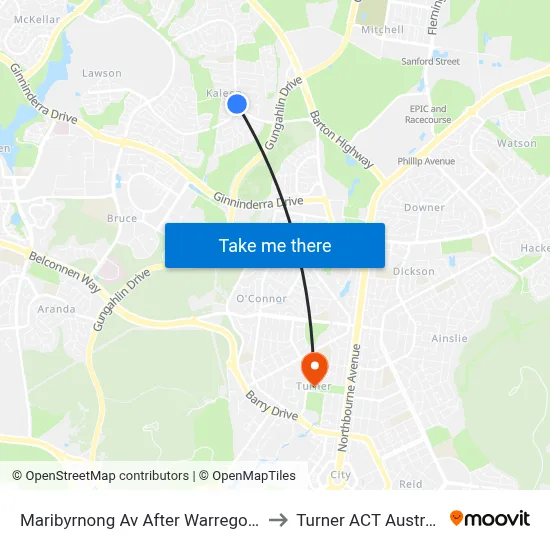 Maribyrnong Av After Warrego Cct to Turner ACT Australia map