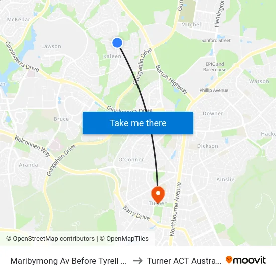 Maribyrnong Av Before Tyrell Cct to Turner ACT Australia map
