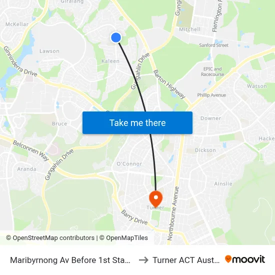 Maribyrnong Av Before 1st Staaten Cr to Turner ACT Australia map
