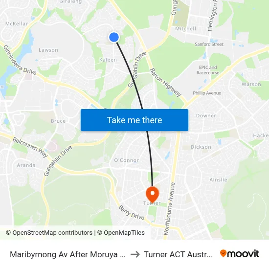 Maribyrnong Av After Moruya Cct to Turner ACT Australia map