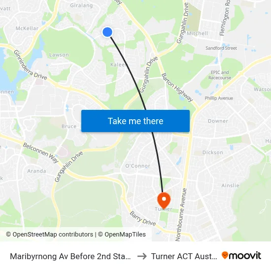 Maribyrnong Av Before 2nd Staaten Cr to Turner ACT Australia map