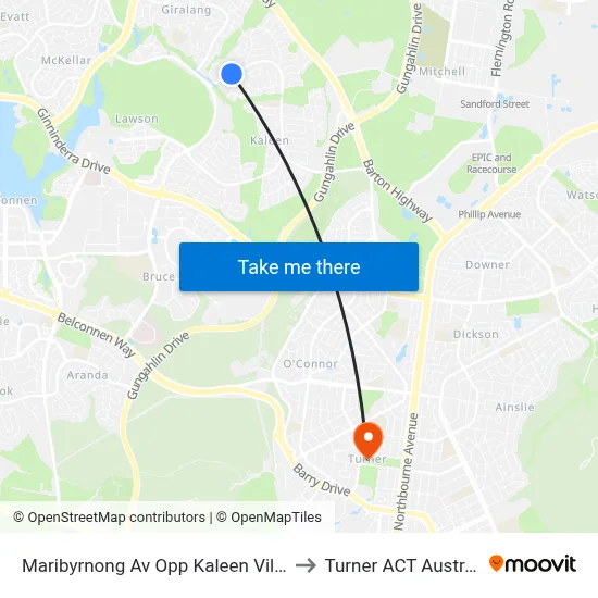 Maribyrnong Av Opp Kaleen Village to Turner ACT Australia map