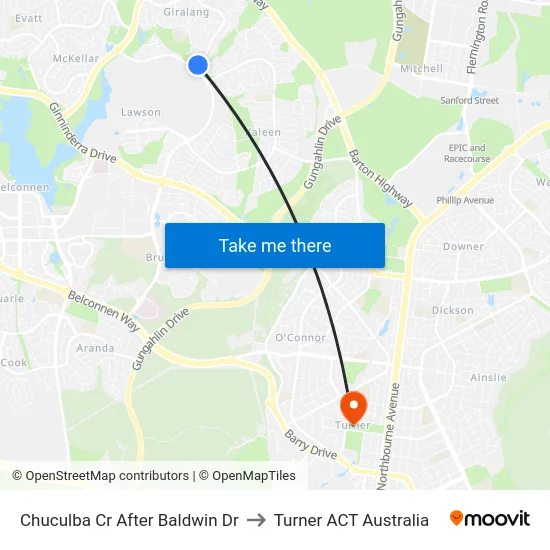 Chuculba Cr After Baldwin Dr to Turner ACT Australia map