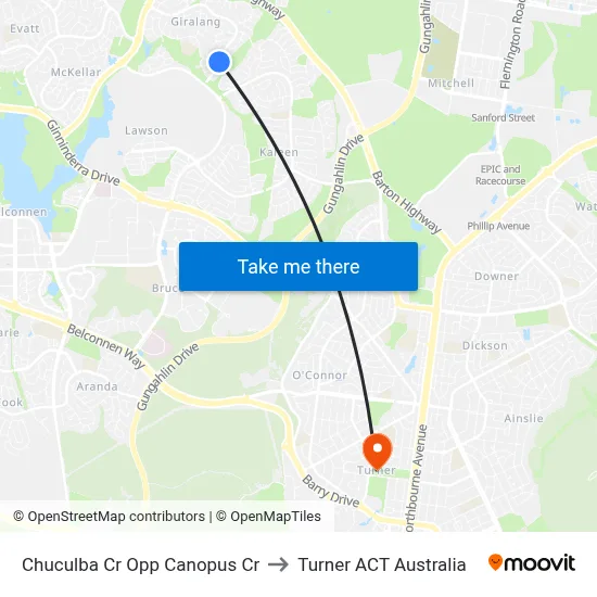 Chuculba Cr Opp Canopus Cr to Turner ACT Australia map