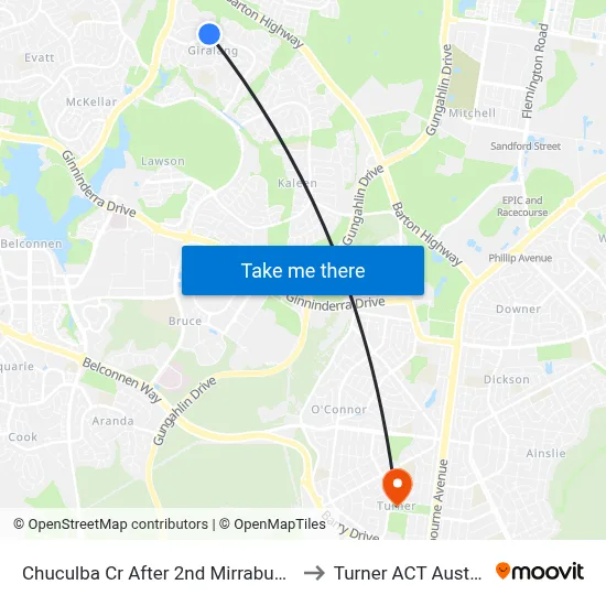 Chuculba Cr After 2nd Mirrabucca Cr to Turner ACT Australia map