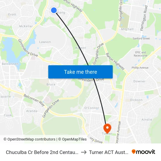 Chuculba Cr Before 2nd Centaurus St to Turner ACT Australia map