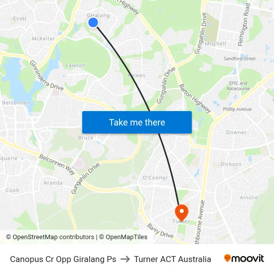 Canopus Cr Opp Giralang Ps to Turner ACT Australia map