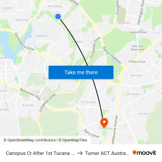 Canopus Cr After 1st Tucana St to Turner ACT Australia map