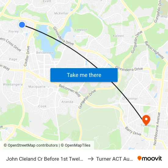 John Cleland Cr Before 1st Twelvetrees Cr to Turner ACT Australia map