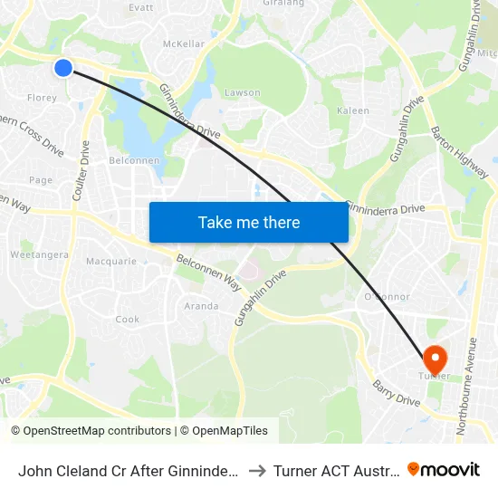 John Cleland Cr After Ginninderra Dr to Turner ACT Australia map