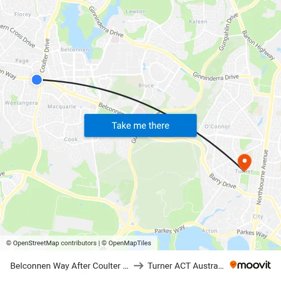 Belconnen Way After Coulter Dr to Turner ACT Australia map