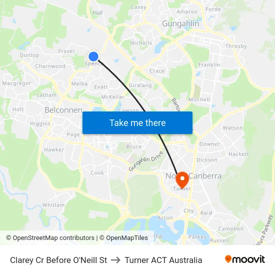 Clarey Cr Before O'Neill St to Turner ACT Australia map