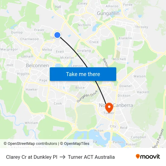 Clarey Cr at Dunkley Pl to Turner ACT Australia map