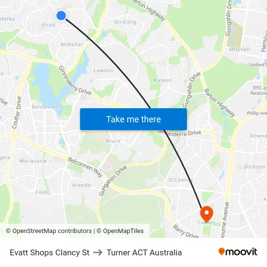 Evatt Shops Clancy St to Turner ACT Australia map