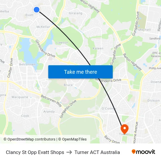 Clancy St Opp Evatt Shops to Turner ACT Australia map