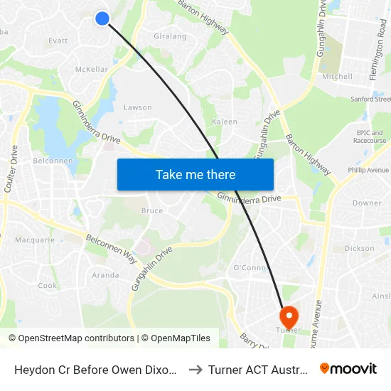 Heydon Cr Before Owen Dixon Dr to Turner ACT Australia map