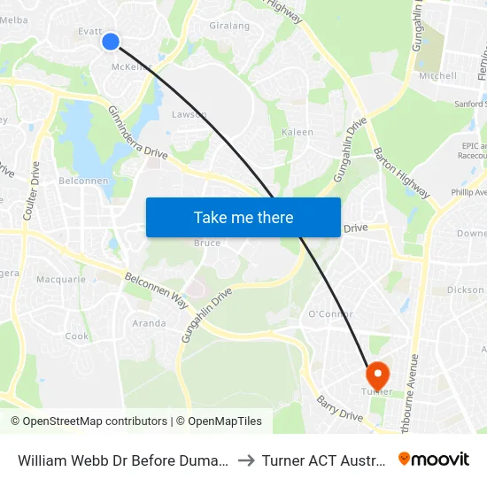 William Webb Dr Before Dumas St to Turner ACT Australia map