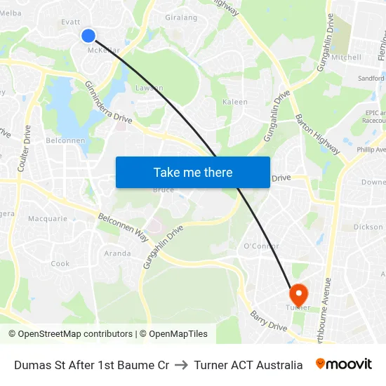 Dumas St After 1st Baume Cr to Turner ACT Australia map