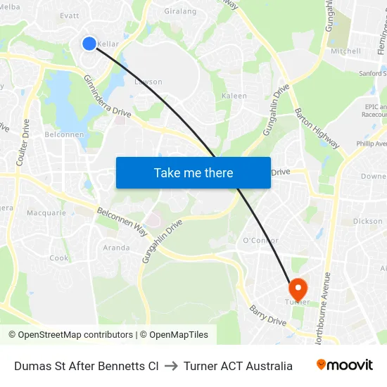 Dumas St After Bennetts Cl to Turner ACT Australia map